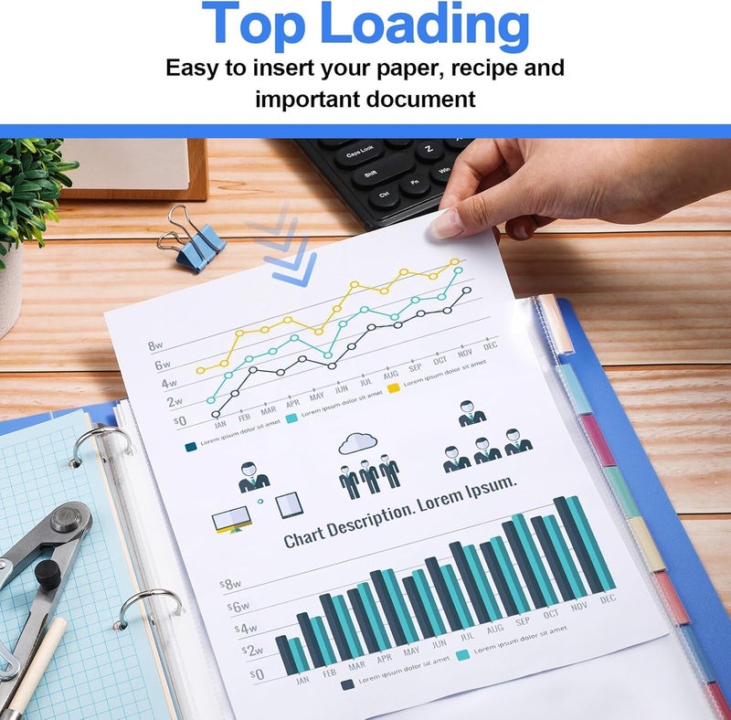 ReliThick 12 Set of 96 Pack Clear Sheet Protectors 8.5 x 11 Inch Page Protector for 3 Ring Binder with 8 Tabs Plastic Dividers for 3 Ring Binder, Insertable Index Page Divider Multicolor Tabs - Image 4